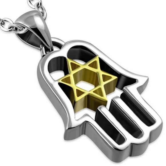 18k Gold plate Star David in Sterling Hamsa pendant necklace - Picture 1 of 4